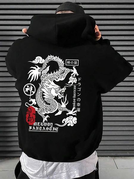 Erkek Hoodies Sweatshirts Harajuku Dragon Komik Desen Erkek Hoodies Rahat Polar Sakiller Moda Yeni Giyim All Maç Pocket Street Giyim Zln231114