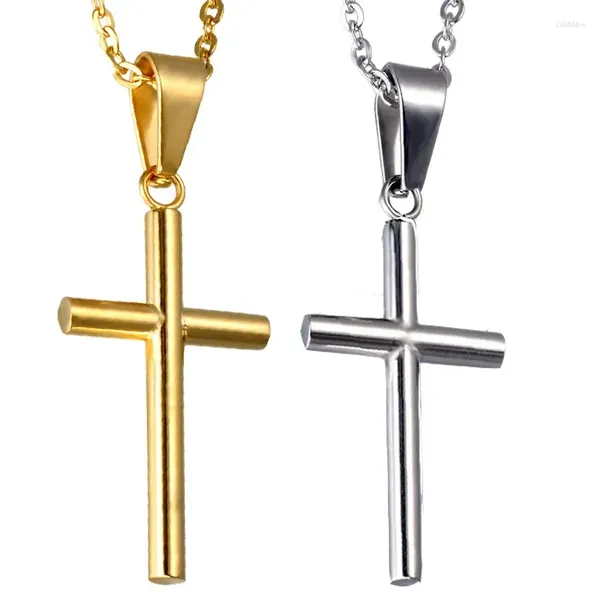Ожерелья с подвесками, классический цилиндрический крест для мужчин и мальчиков, нержавеющая сталь цвета золота, серебра, 22 дюйма, звено цепи, мужские ювелирные изделия