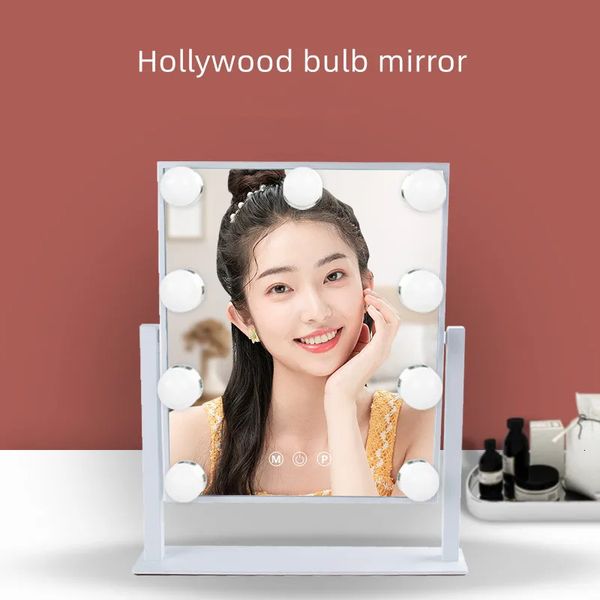 Espelhos compactos portátil LED luz espelho de maquiagem luzes de vaidade compacto maquiagem espelhos de bolso vaidade cosmética mão dobrável lâmpada de espelho led presente 231113