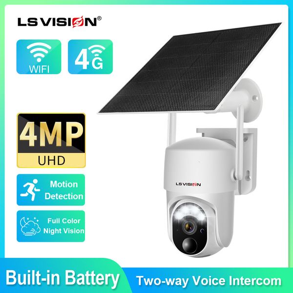 IP-Kameras LS VISION 2K Solar Wireless Security Camera Outdoor 4MP SIM Wi Fi 4G Cam 360 PTZ 230414