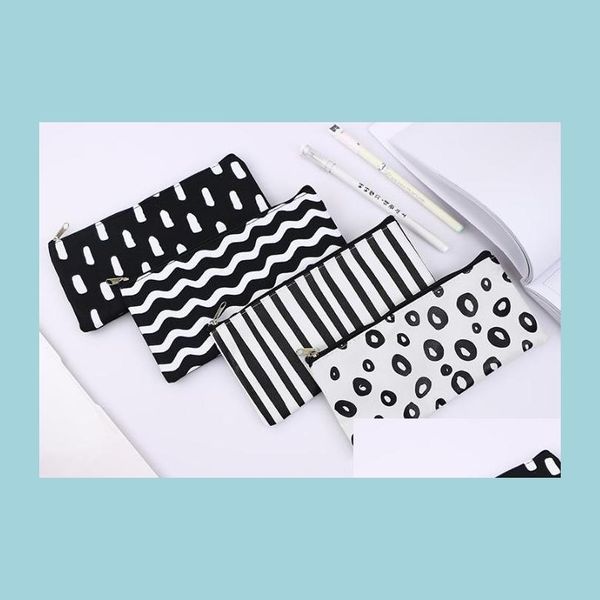 Pencil Bags Stripe Bag Pocket School Cosmetic Make Up Pen Organizer Case Pouch Office Supplies Drop Delivery Business Industrial Case Dhhjw