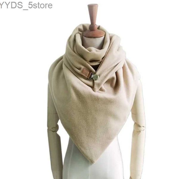 Sciarpe Grandi dimensioni Donna Inverno Sciarpa solida Designer Avvolge loop Bottone in metallo Avvolgente morbido Casual Coperta calda Sciarpe Anello tubo Shls YQ231114