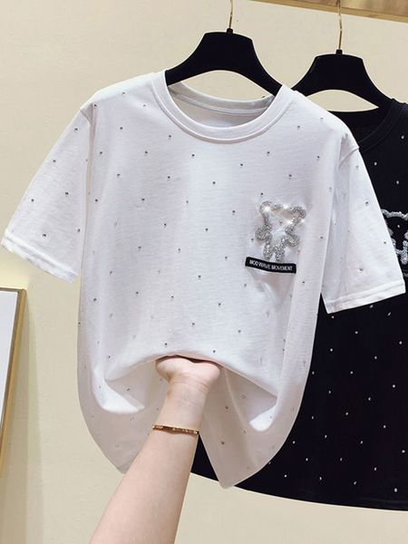 Kadın T-shirt GKFNMT Yaz Siyah Boncuklu Polka Not Tişörtlü Kadın Üstler Gevşek Beyaz Tshirt Kısa Kollu Büyük Boy Tişört Femme 230414