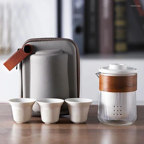 Наборы чайной посуды, дорожный портативный стеклянный чайный сервиз, термостойкая чашка с футляром для переноски, необходимые аксессуары