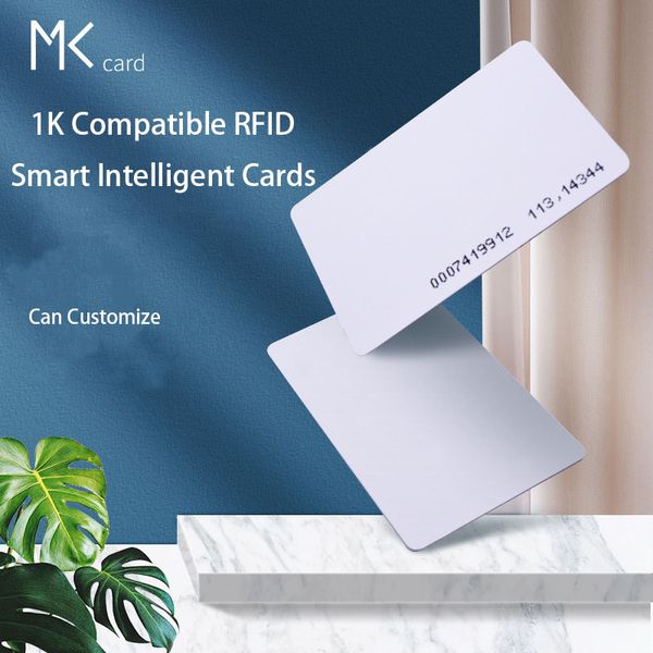 1K Uyumlu RFID Akıllı Akıllı Kartlar 13.56MHz Plastik Boş Beyaz Kart Otel Anahtar Kartları Erişim Kontrol Kartı Çoğu kart yazıcıda yazdırılabilir