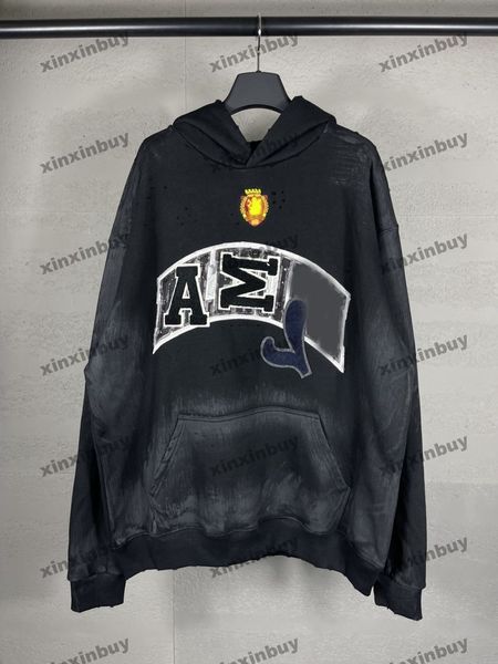 Xinxinbuy Hommes Designer Sweat à capuche détruit lettre broderie patch graffiti manches longues femmes bleu noir blanc gris XS-L