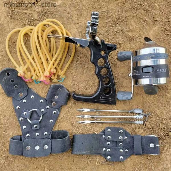 Fionde da caccia Nuovo set completo Fionda da caccia Potente catapulta Caccia Pesca Fionda Pesca Freccette Paramano Mulinello da pesca Strumenti torcia Q231114