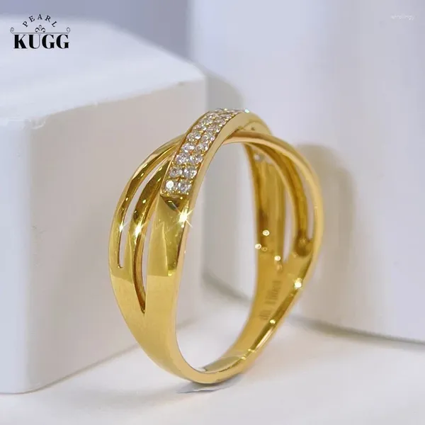 Anéis de cluster Kugg 18k ouro amarelo luxo cruz design real natural emparelhado anel de noivado de diamante para mulheres alta festa de casamento