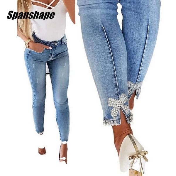 Jeans feminino cintura alta estiramento bonito arco moda magro denim calças elegante simples lavado magro ouc1294 231113