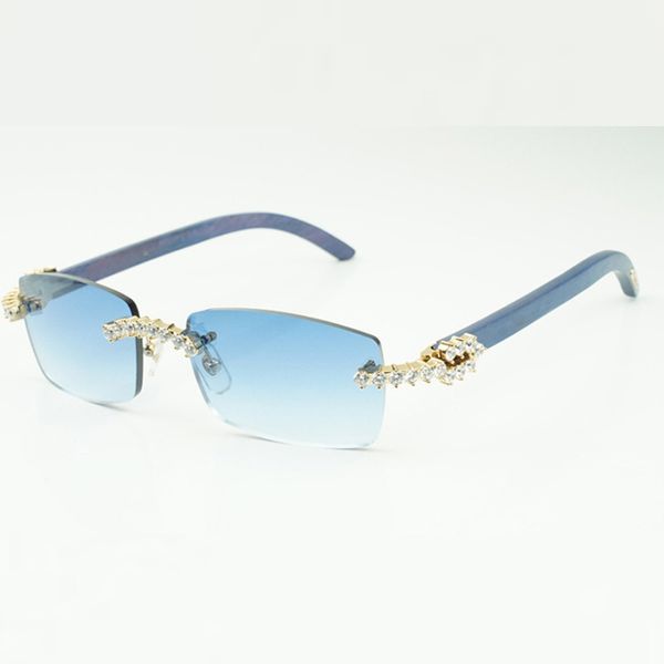 Солнцезащитные очки из ромбовидного дерева диаметром 5,0 мм 3524012 с деревянными ножками натурального синего цвета и линзами диаметром 56 мм.