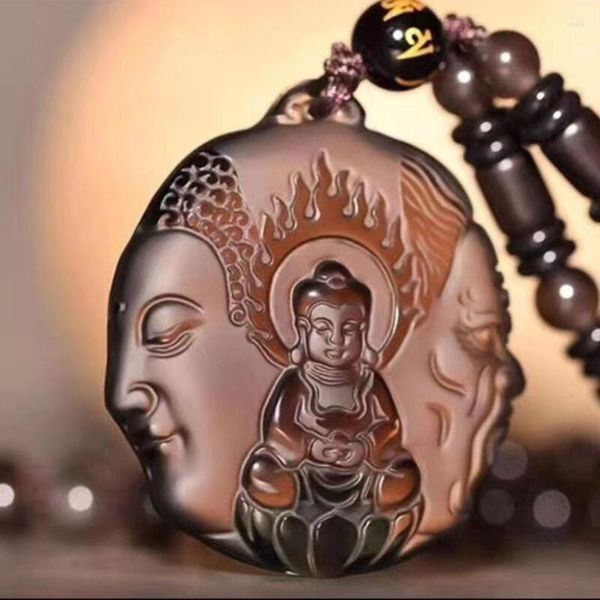 Anhänger Halsketten Schöner natürlicher Obsidian Chinesisches Amulett Buddha Teufel Glücksanhänger Perlen Halskette Feiner Charme Geschenkschmuck