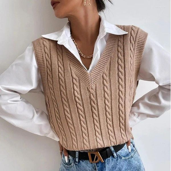 Suéteres femininos 2023 outono inverno quente pulôver mulheres camisola de malha manga curta v pescoço colete moda womancommuting blusa de escritório