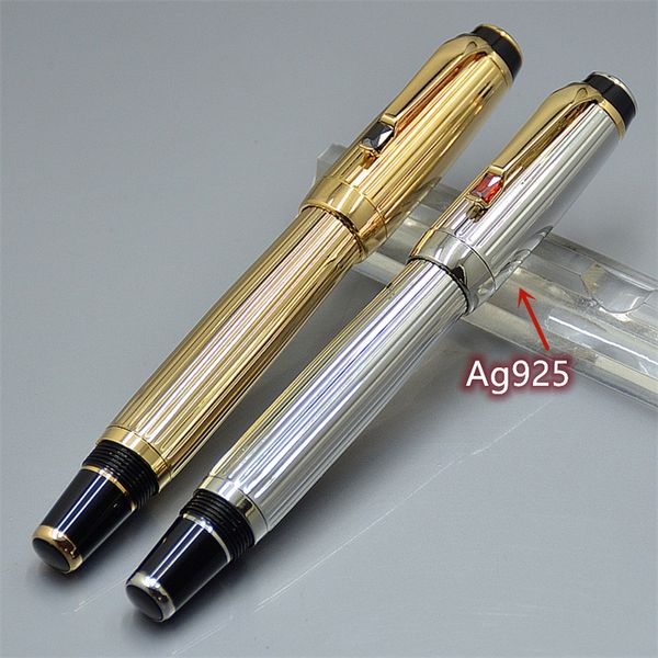 Высококачественный серебряный / золотой AG925 Роллер Ball Pen / Fountain Pen с драгоценными канцелярскими канцелярскими канцелярских товарами Classic Prise Ball Pired подарок