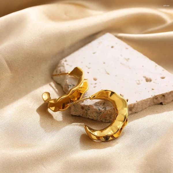 Серьги-кольца, модные C-образные лунные круги, креативные геометрические кованые текстуры, позолоченные ювелирные изделия из нержавеющей стали