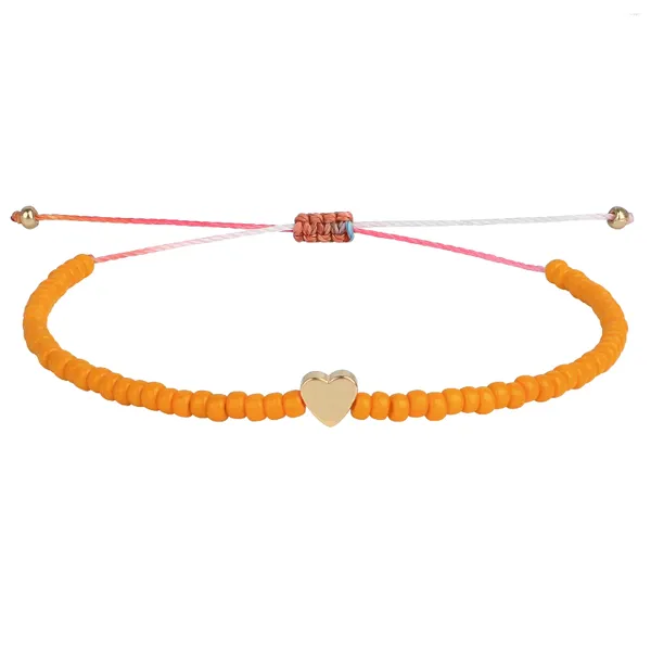 Strang KELITCH Orange Farbe Armbänder Damen Goldener Herz Anhänger Miyuki Perlen zur Größenanpassung Modejuwelier