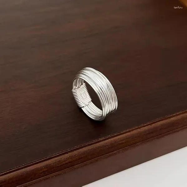 Anelli a grappolo Anello in seta pregiata avvolto in argento sterling con anelli multistrato retrò di alta qualità dal design semplice e squisito