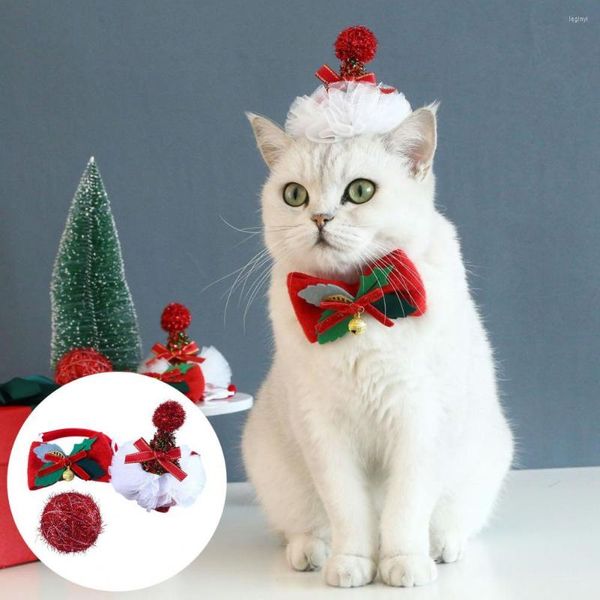 Katzenkostüme 3 Teile / satz Haustier Kopfbedeckungen Mode Anziehen Dekorieren Weihnachten Elemente Halsband Kit Für Kätzchen