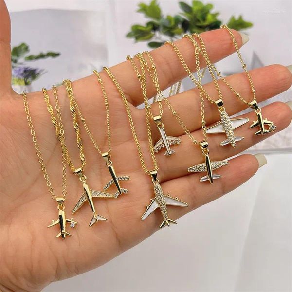 Anhänger 2023 Trendy Mode Flugzeug CZ Anhänger Halskette Für Frauen Schmuck Gold Farbe Schlüsselbein Kette Flugzeug Choker Party Täglichen Geschenk