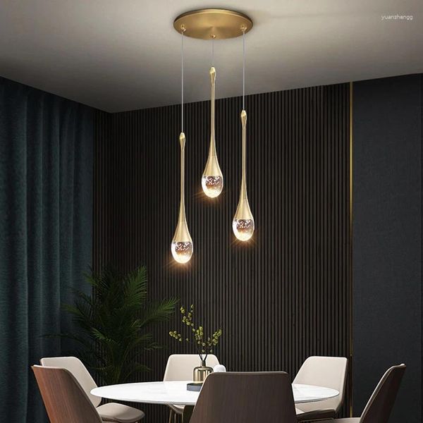 Lampadari Lampadario di cristallo moderno Design a goccia d'acqua per sala da pranzo Lampada a sospensione a led Nero / oro Decorazioni per la casa Isola della cucina Lampada Cristal