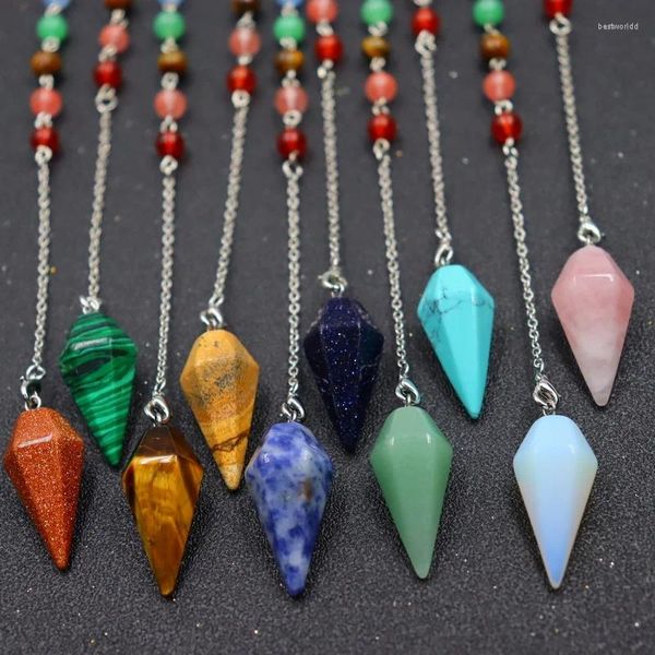 Collane con ciondolo Piramide Reiki Pendolo esagonale Chakra Catena Uomo Donna Punto di guarigione naturale Gemma Gioielli in pietra Amuleto Pendulo