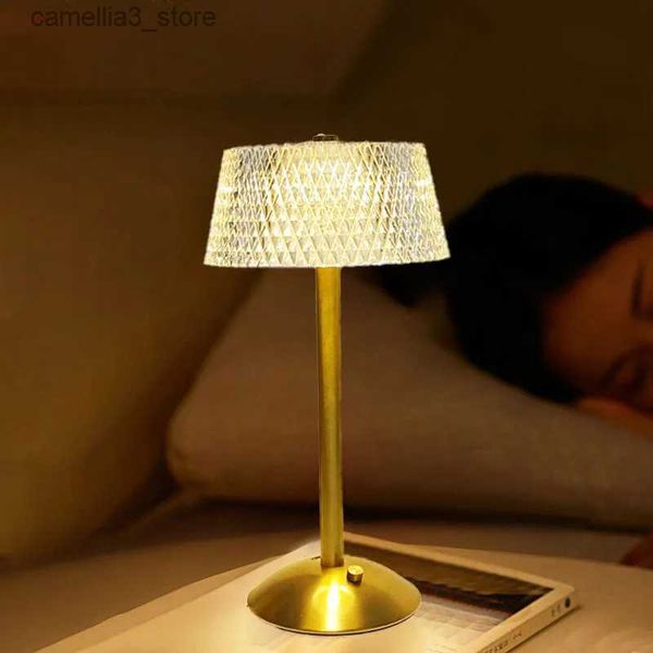 Luci notturne Lampade da tavolo con diamanti in cristallo Lampada da scrivania a LED retrò Lampada da scrivania USB ricaricabile Protezione per gli occhi Luce notturna per camera da letto Hotel Ufficio Matrimonio Q231114