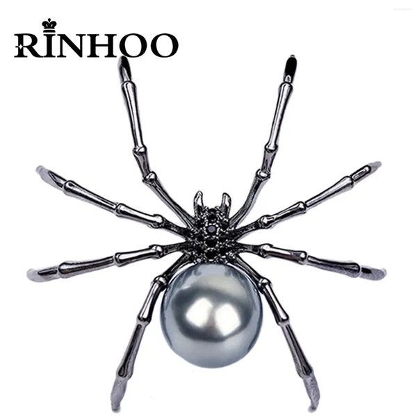 Broschen Rinhoo Übertrieben Grau Weiß Imitation Perle Spinne Für Frauen Retro Halloween Insekt Tier Anstecknadeln Gothic Schmuck