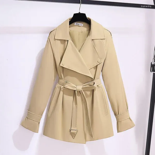 Trench da donna Cappotto corto coreano da donna kaki con cintura Primavera autunno bavero manica lunga giacca a vento femminile casual allentata nera