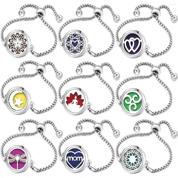 Link Armbänder 2PCS Ätherisches Öl Box Charm Armband Anhänger Edelstahl Muster Buddha Herz Mond Stern Mode Schmuck