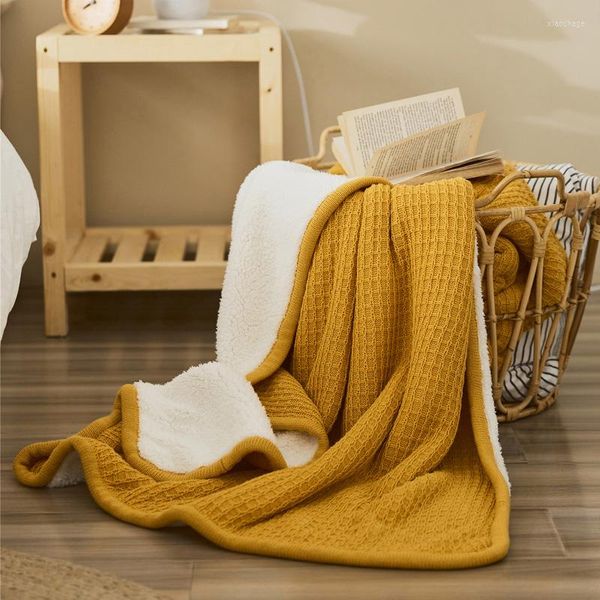 Одеяла простые чистого цвета хлопковое толстое вязаное одеяло с северным ягненком в теплый диван