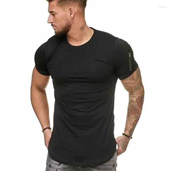 Abiti da uomo B3537 Manica corta Cerniera Spalla Streetwear Hip Hop Maglietta estiva Uomo Longline Orlo curvo Maglietta Slim Divertente T-Shirt Plus Size