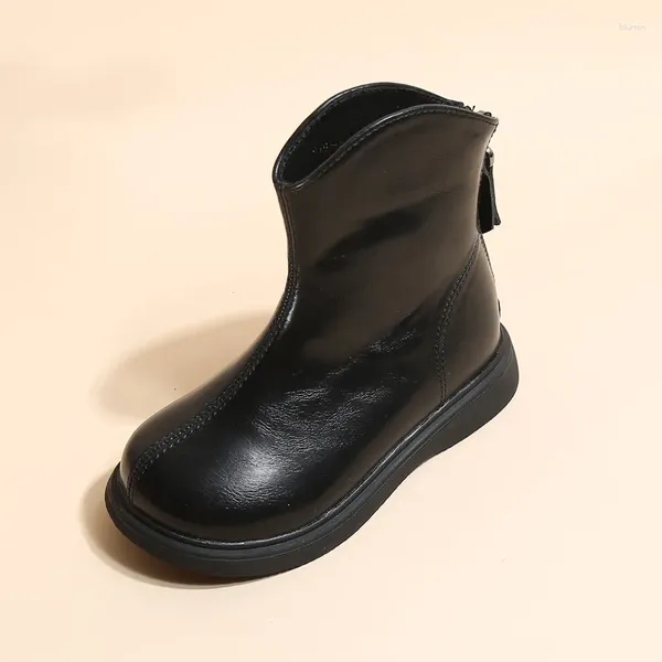 Stivali Moda Invernale Nero Per Ragazza Stile Coreano Versatile Scarpe In Pelle Per Bambini Causali Bambini Principessa Cotone Corto