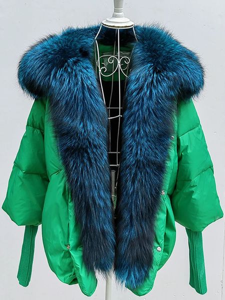 Mulheres pele falsa oversized inverno quente destacável gola removível azul para baixo casaco feminino puffer outerwear jaquetas senhoras 231113