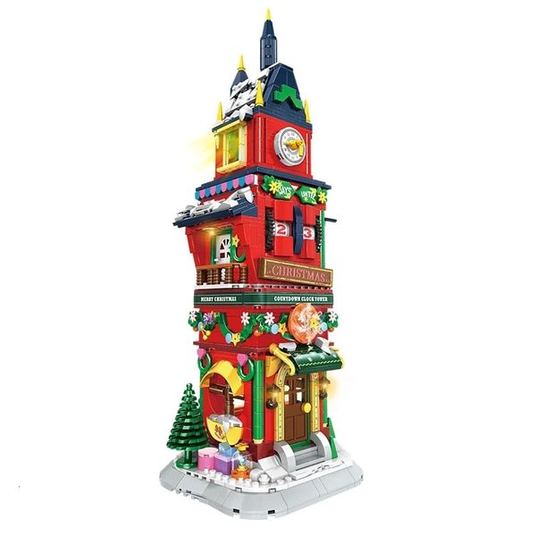 Blöcke 2023 Stadt Kreativität Winter Dorf Heiligabend Count Down Turm Modell Bausteine Kinder Spielzeug Geschenk 231114