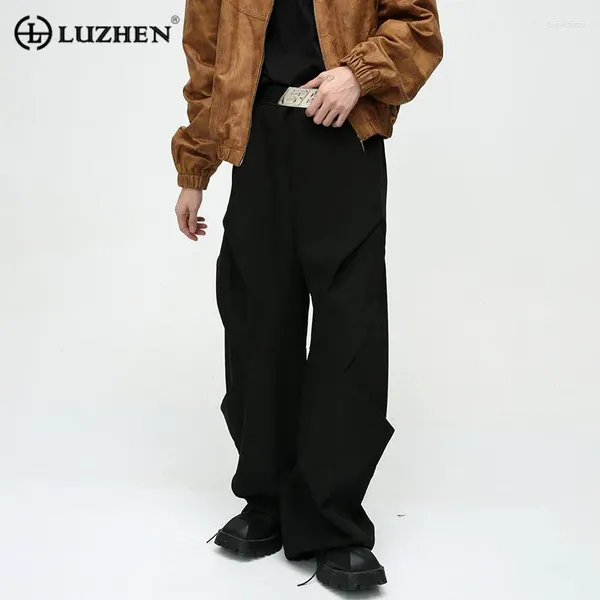 Herrenhosen LUZHEN Plissee Splice Design Solide Nischenhose Farbe Lose Lässige Baggy Hose Trend Männliche Breite Beinfalte Streetwear 0D1264