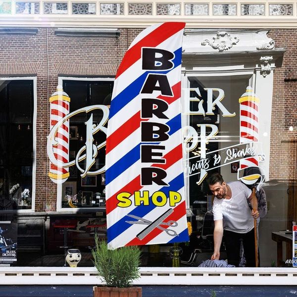 Banner Flags Barber Shop Flag Sign Adveritsing Feather-Flag Kit Set Welcome Open Sale Car Restaurant Custom Swooper Flagpole 230414