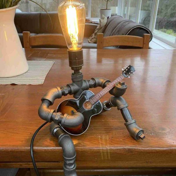 Gece Işıkları Steampunk tarzı lamba retro su borusu atmosfer LED Gece Işık Yaratıcı Demir Tüp Gitar Oyuncu Deco Endüstriyel Lamba Q231114