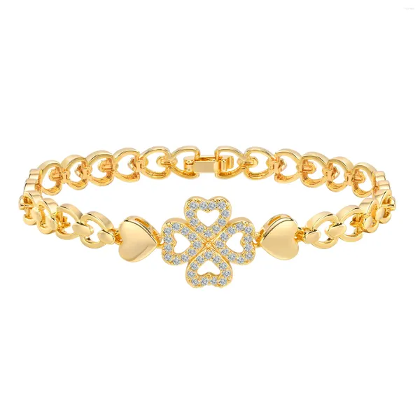 Link Pulseiras Declaração Quatro Corações Pulseira Cubic Zirconia Para Mulheres Charme Presente Jóias Empilháveis