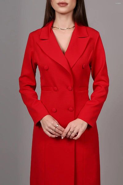 Zweiteilige Hose für Damen, lange Jacke, zweireihiger Anzug, gekerbtes Revers, Trenchcoat, ein Damenstil, Blazer, formeller Smoking 2023