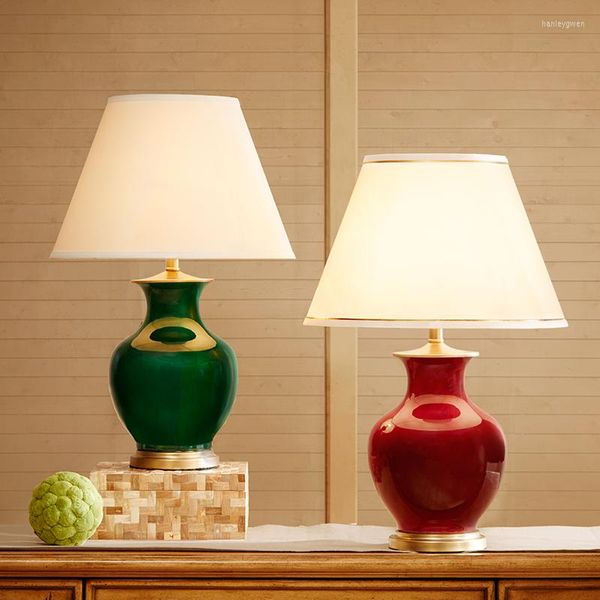 Lampade da tavolo Lampada in rame Jingdezhen Stile americano Ceramica High-End lusso decorato LED per soggiorno Camera da letto Bedsi