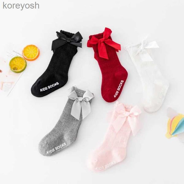 Детские носки для новорожденных мальчиков и девочек, однотонные полосатые чулки для танцев, чистый хлопок, нескользящий детский бантик TubeL231114