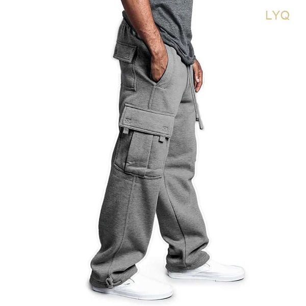 Calças masculinas corda afrouxamento calças de cintura cor sólida bolso calças soltas calças esportivas harajuku streetwear calças jogging sweatpants