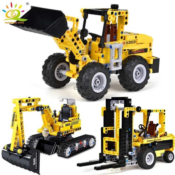 Fahrzeugspielzeug HUIQIBAO Engineering Truck Tech Baustein Stadtbau Spielzeug Für Kinder Junge Erwachsene Bagger Bulldozer Kran Auto BrickL231114