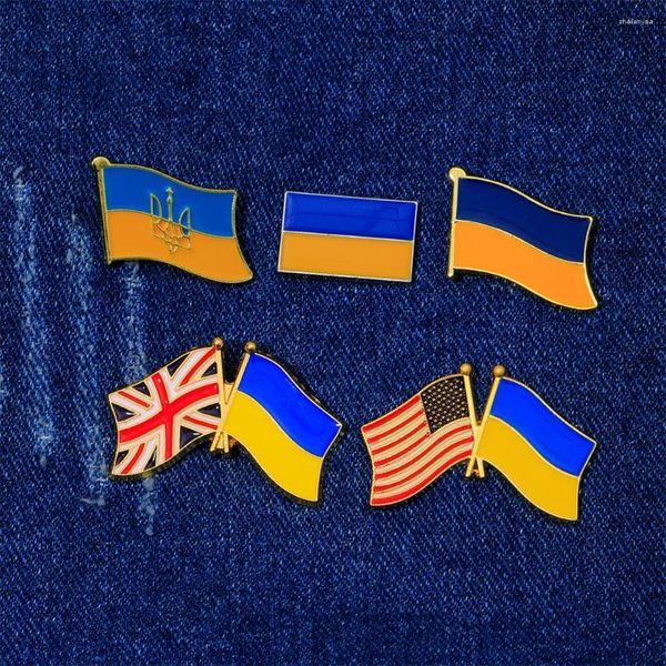 Broschen, 5 Stück/Set, Freundschaftsflagge zwischen der Ukraine und den Vereinigten Staaten, Großbritannien, USA, goldene Anstecknadeln für Rucksack, Tasche, Hut