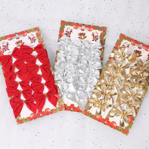 Decorações de Natal 12pcslot Artesanato Arcos DIY Árvore para Artesanato Ouro Prata Vermelho Bowknot Decoração de Casa 231114