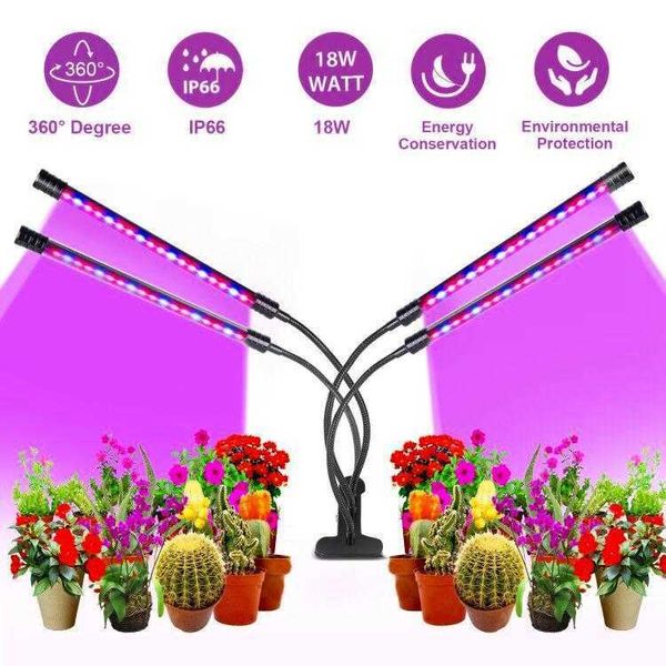 Luzes de cultivo LED Grow Light 4 Head Phyto Lamp Full Spectrum Phytolamp for Plant Lights Crowbox Plant Lamp Luza Greante Hidropônica Tentada P230413