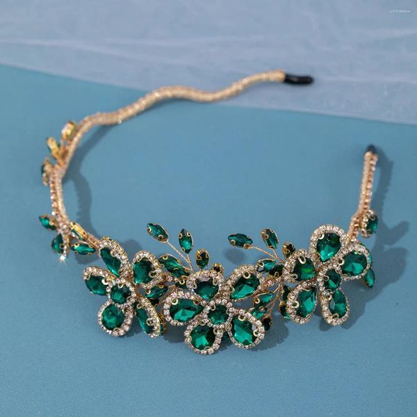 Haarspangen Braut-Tiara, grüner Kristall, Hochzeitskrone, Zubehör, luxuriöser Braut-Kopfschmuck, Legierung, Blumen-Stirnband, Festzug-Kopfbedeckung