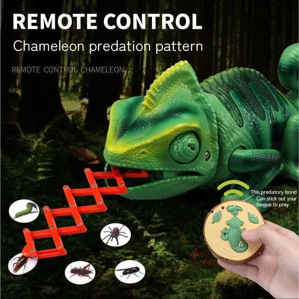 Электрические/RC животные Ящерица-хамелеон удаленно охотится на домашних животных Аниматронная модель рептилии пугает игрушку детские подарки на день рождения Q231114