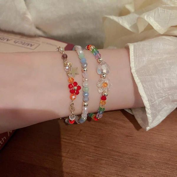 Link Armbänder 2023 Trendy Süße Armreifen Freunde Geschenk Temperament Blume Crtsyal Perlen Herz Koreanische Armbänder Frauen