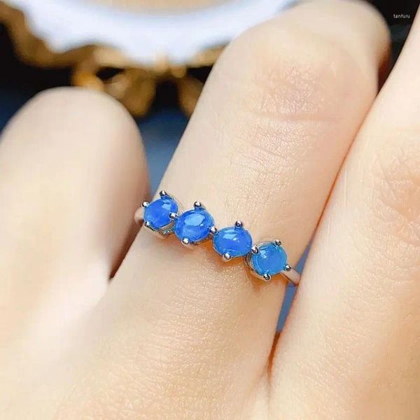 Anelli a grappolo ovale 3x4mm Anello con opale blu Argento sterling 925 4 pezzi Delicata promessa di fidanzamento naturale