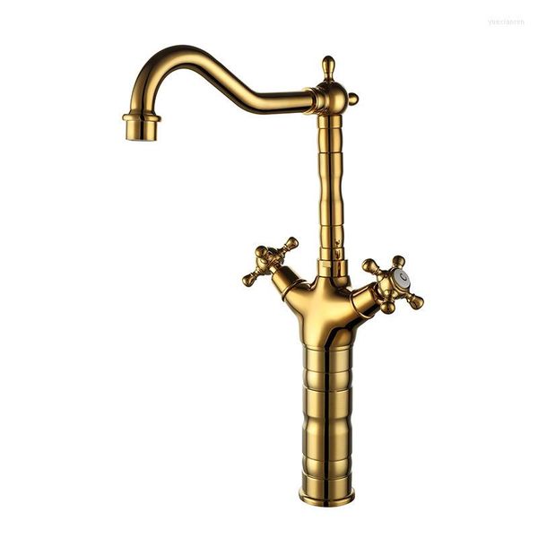 Waschbecken Wasserhähne Gold Messing Ein Loch 2 Griff Wasserhahn Top Qualität Hoher Stil Kaltes Lavabo Goldenes Luxus Waschbecken